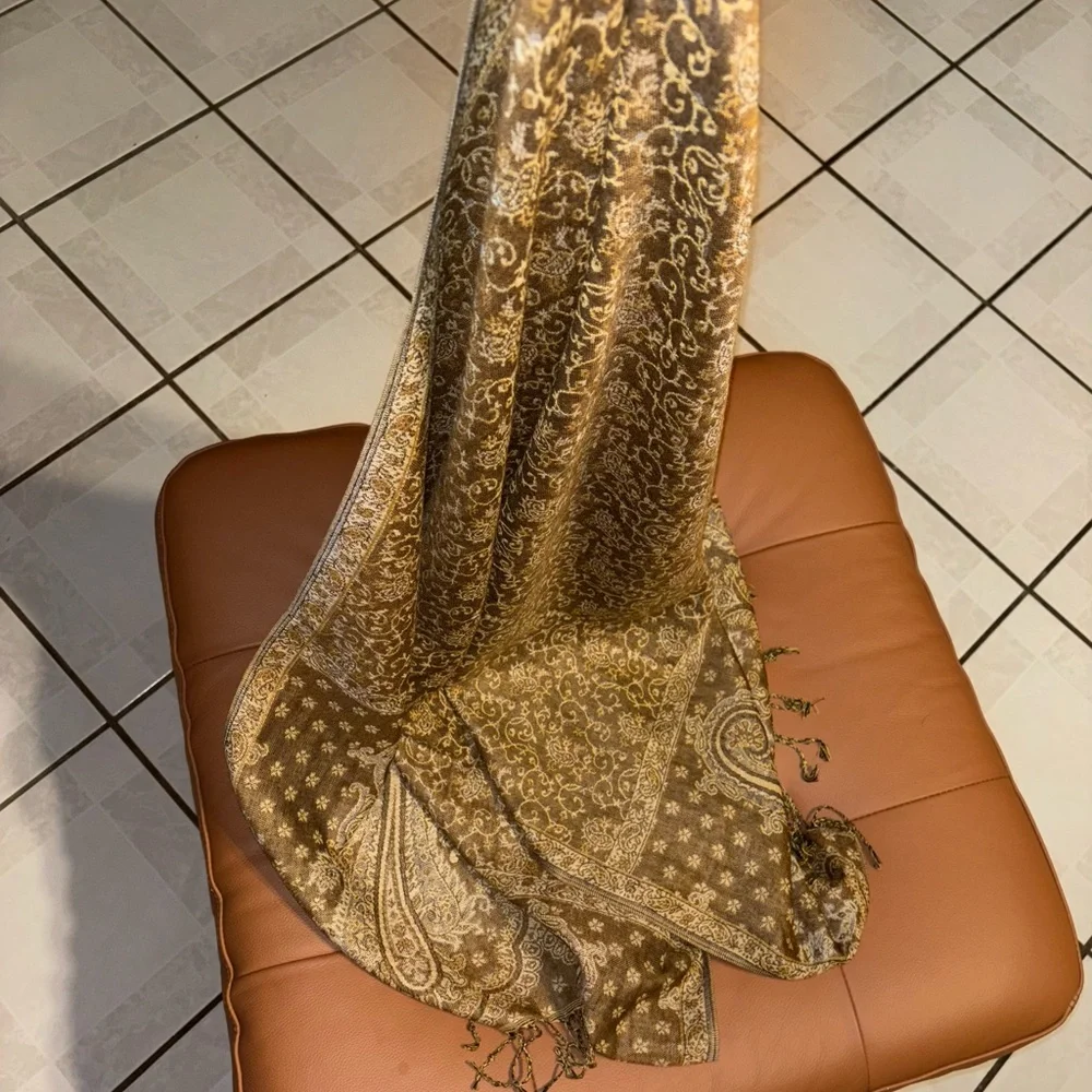 Paisley Patterned Shawl/Scarf in Tan Made in Jerusalem